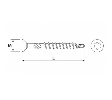схема на  продукт Винт за дърво торнадо M5x30 TORX 25 (25 бр.) thumb