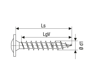 схема на  продукт Винт за дървена конструкция SPAX - T 88193 с пълна резба, фланцова глава и T-STAR задвижване, WIROX покритие (100 бр.) thumb