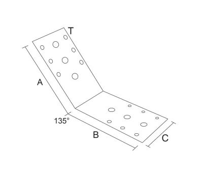 схема на  продукт Планка ъглова подсилена равнораменна, 135⁰, ЧЕРНА (15 бр.) thumb