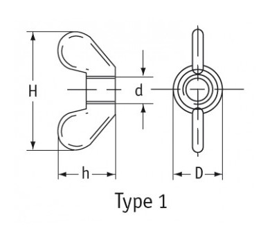 схема на  продукт Гайка DIN 315 А2 широки уши М4 thumb