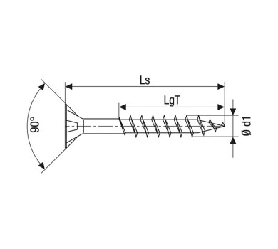 схема на  продукт Самонарезен винт SPAX 88091 с вдлъбната глава, частична резба и T-Star слот, покритие WIROX (1000 бр.) thumb