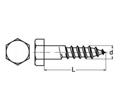 схема на  продукт Неръждаем патентен винт DIN 571 А2 M10x55 thumb