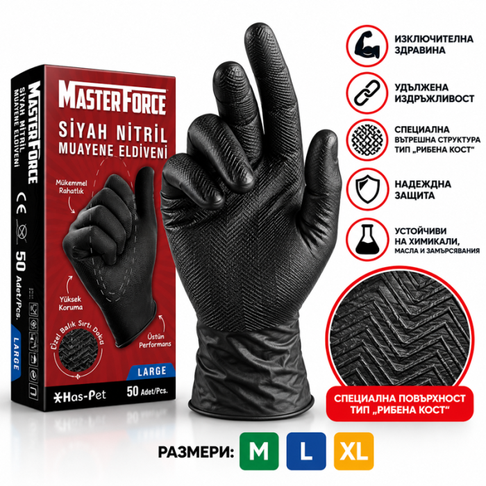 krepezhgroup product Черни ръкавици MasterForce без пудра – 50 бр. image